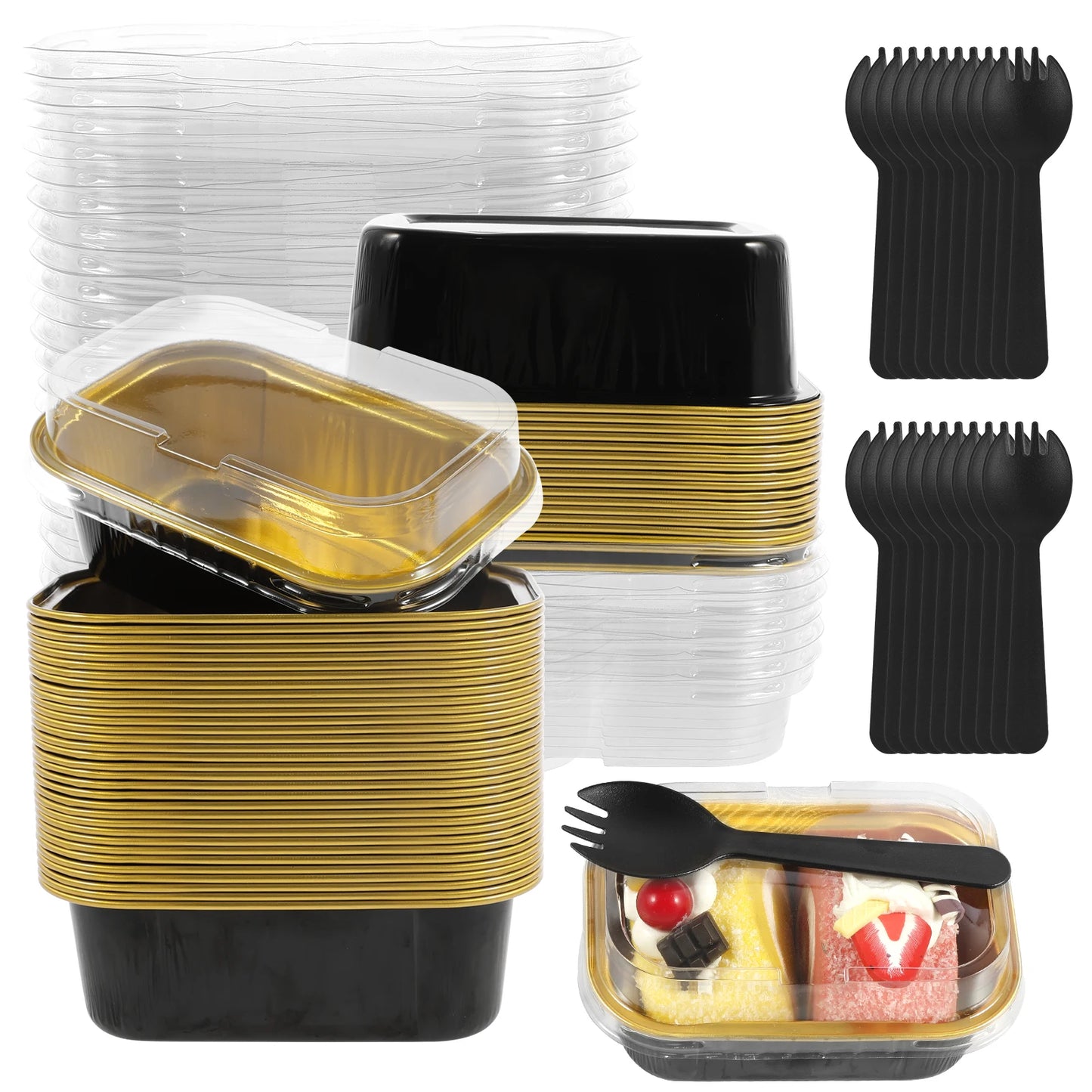 Mini Cake Pans - 50 Pcs Aluminum Baking Pans with Lids & Spoons | Eco Friendly Bakeware - ZOOMNSTORE