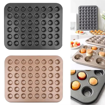 Mini Cake Pans | Carbon Steel 48 Hole Muffin Tray - Non Stick Bakeware - ZOOMNSTORE