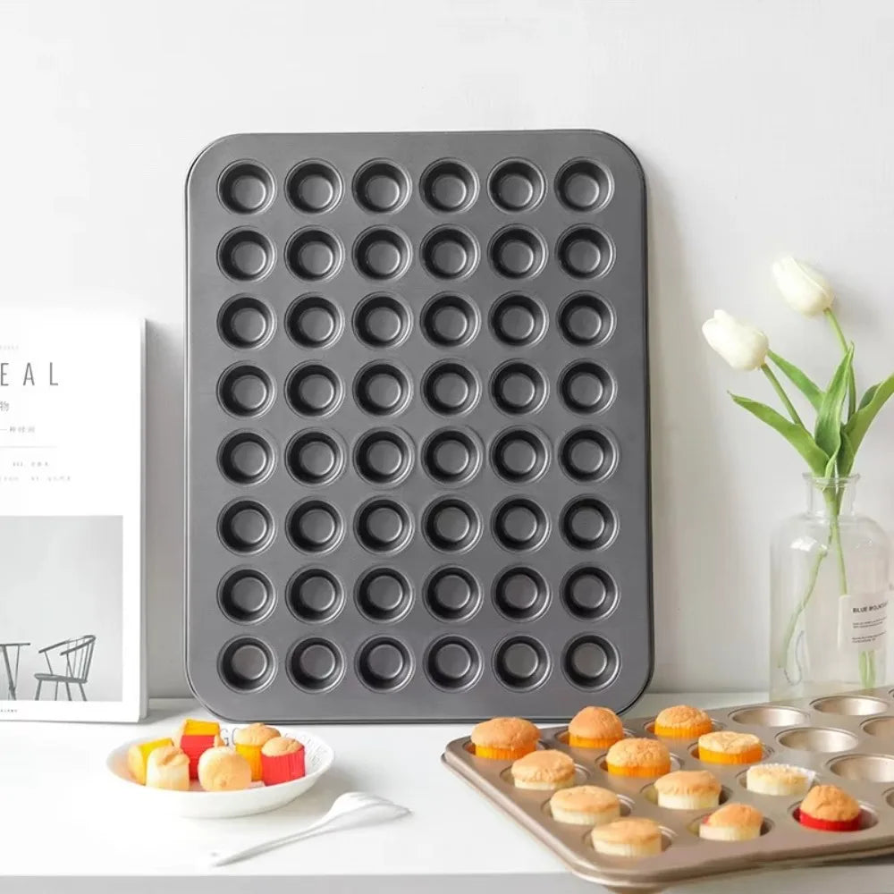 Mini Cake Pans | Carbon Steel 48 Hole Muffin Tray - Non Stick Bakeware - ZOOMNSTORE