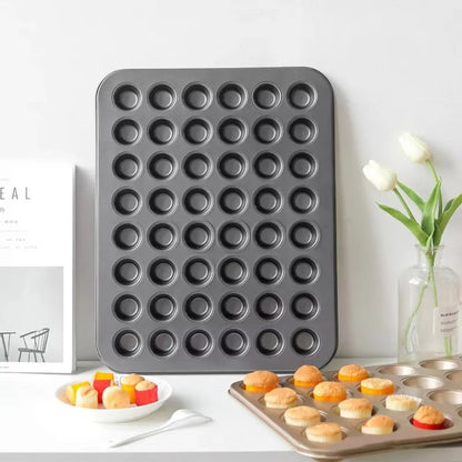 Mini Cake Pans | Carbon Steel 48 Hole Muffin Tray - Non Stick Bakeware - ZOOMNSTORE