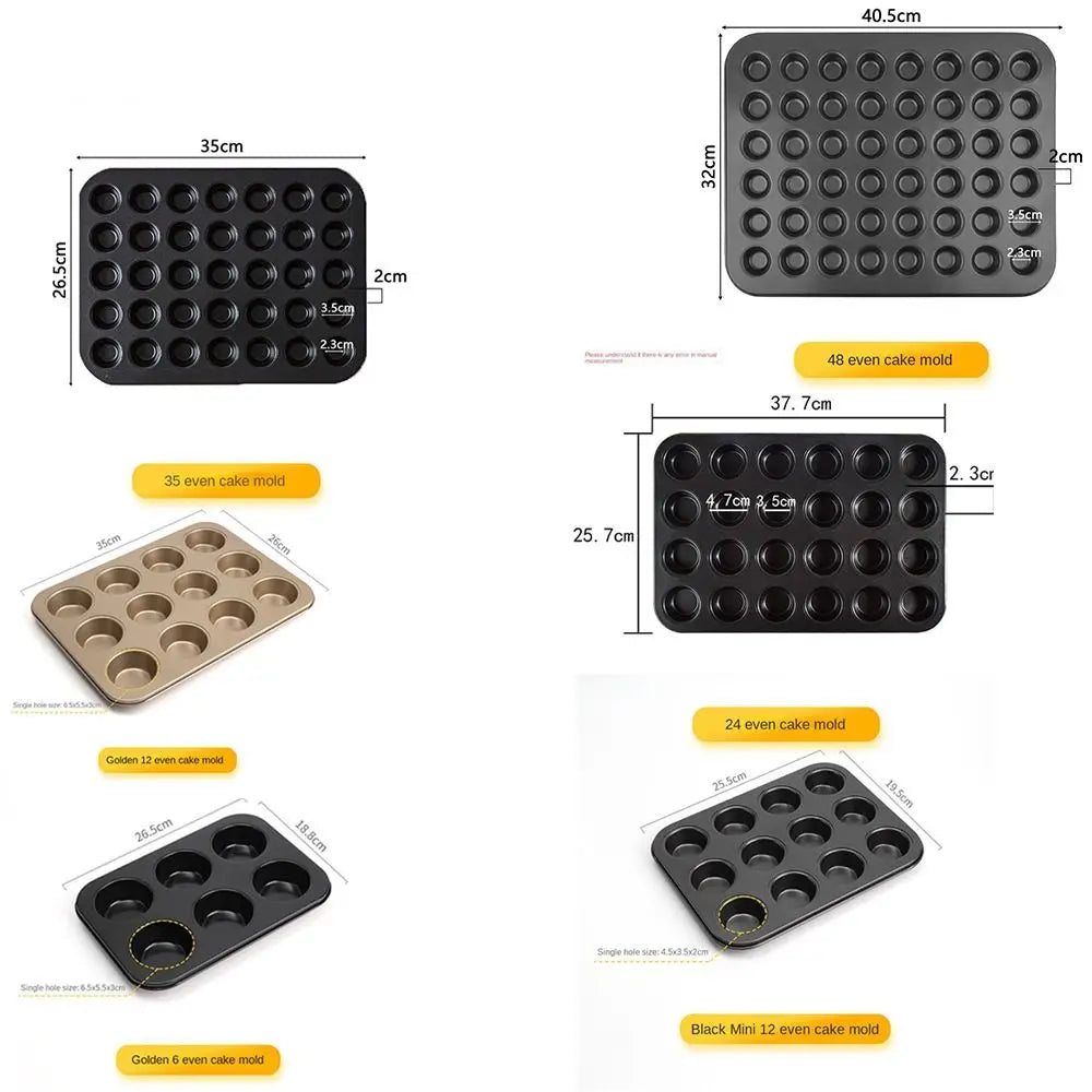 Mini Cake Pans | Carbon Steel 48 Hole Muffin Tray - Non Stick Bakeware - ZOOMNSTORE