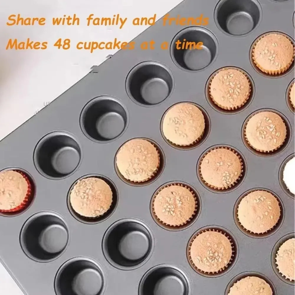 Mini Cake Pans | Carbon Steel 48 Hole Muffin Tray - Non Stick Bakeware - ZOOMNSTORE