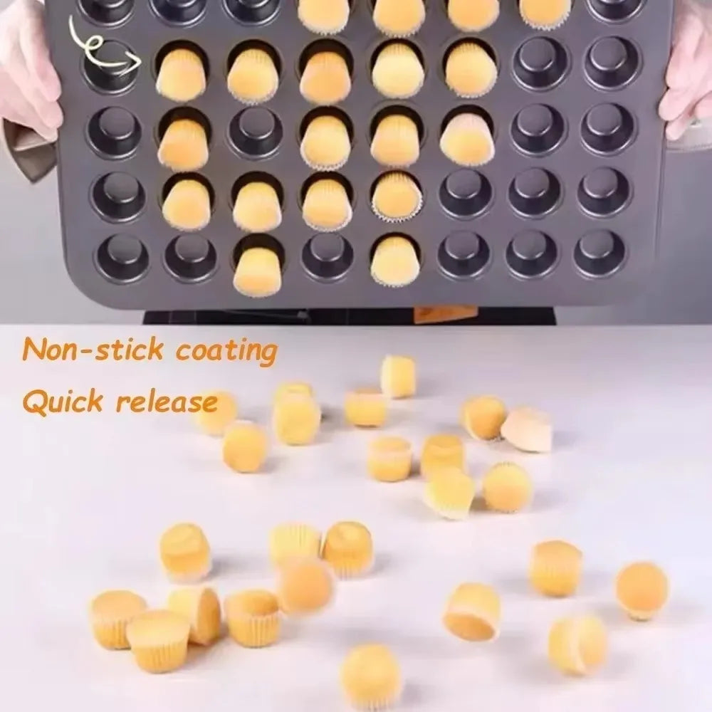 Mini Cake Pans | Carbon Steel 48 Hole Muffin Tray - Non Stick Bakeware - ZOOMNSTORE