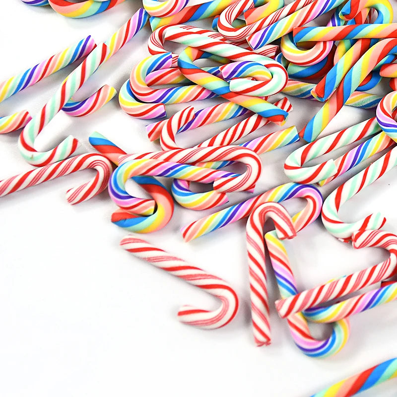 Mini Candy Cane Decorations - 50Pcs Resin Red White Christmas DIY Crafts Set - ZOOMNSTORE