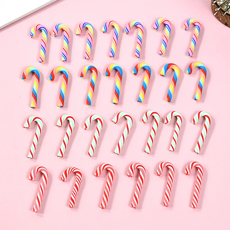 Mini Candy Cane Decorations - 50Pcs Resin Red White Christmas DIY Crafts Set - ZOOMNSTORE