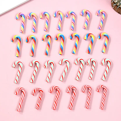 Mini Candy Cane Decorations - 50Pcs Resin Red White Christmas DIY Crafts Set - ZOOMNSTORE