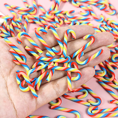 Mini Candy Cane Decorations - 50Pcs Resin Red White Christmas DIY Crafts Set - ZOOMNSTORE