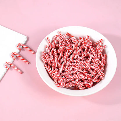 Mini Candy Cane Decorations - 50Pcs Resin Red White Christmas DIY Crafts Set - ZOOMNSTORE