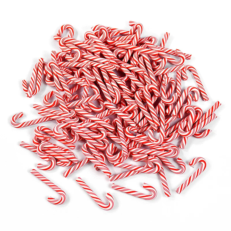 Mini Candy Cane Decorations - 50Pcs Resin Red White Christmas DIY Crafts Set - ZOOMNSTORE