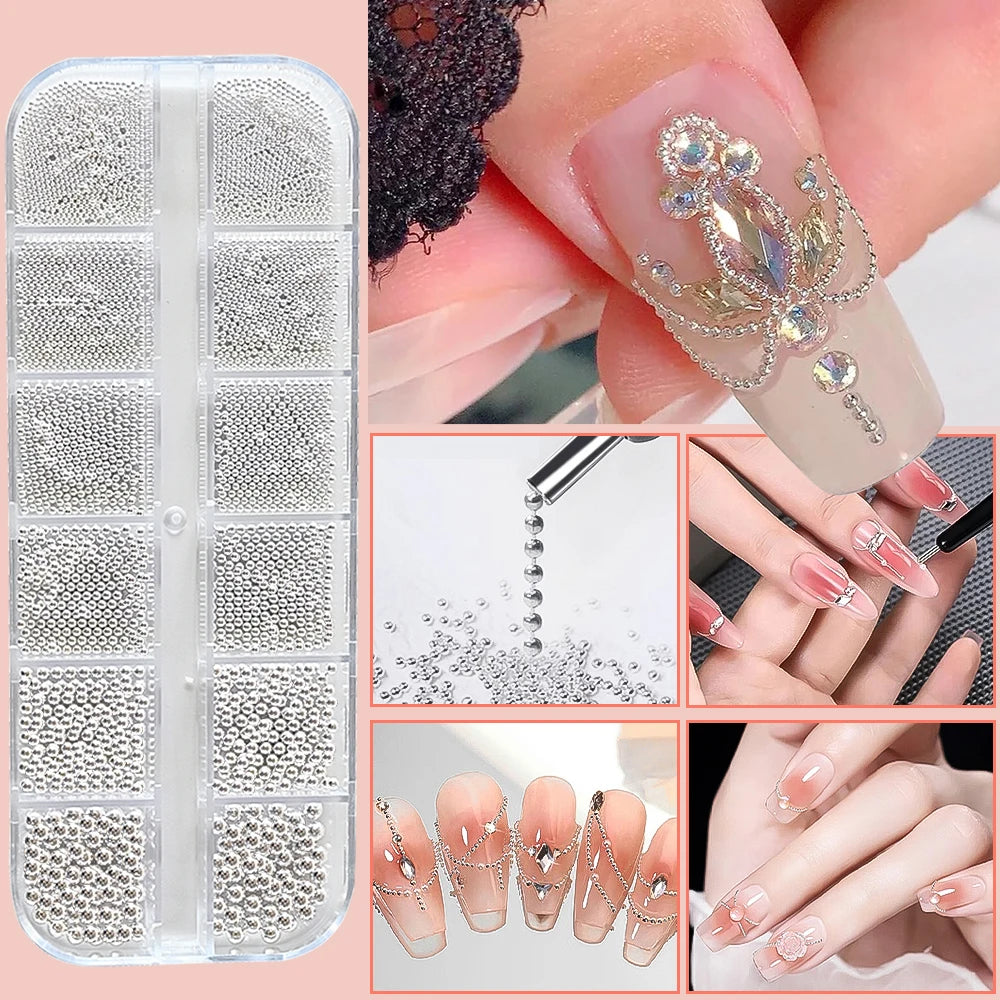 Mini Caviar Beads Nail Art Set - GoldSilver Micro Ball Charms with Magnetic Pen - ZOOMNSTORE
