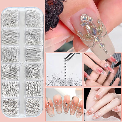 Mini Caviar Beads Nail Art Set - GoldSilver Micro Ball Charms with Magnetic Pen - ZOOMNSTORE
