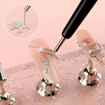 Mini Caviar Beads Nail Art Set - GoldSilver Micro Ball Charms with Magnetic Pen - ZOOMNSTORE