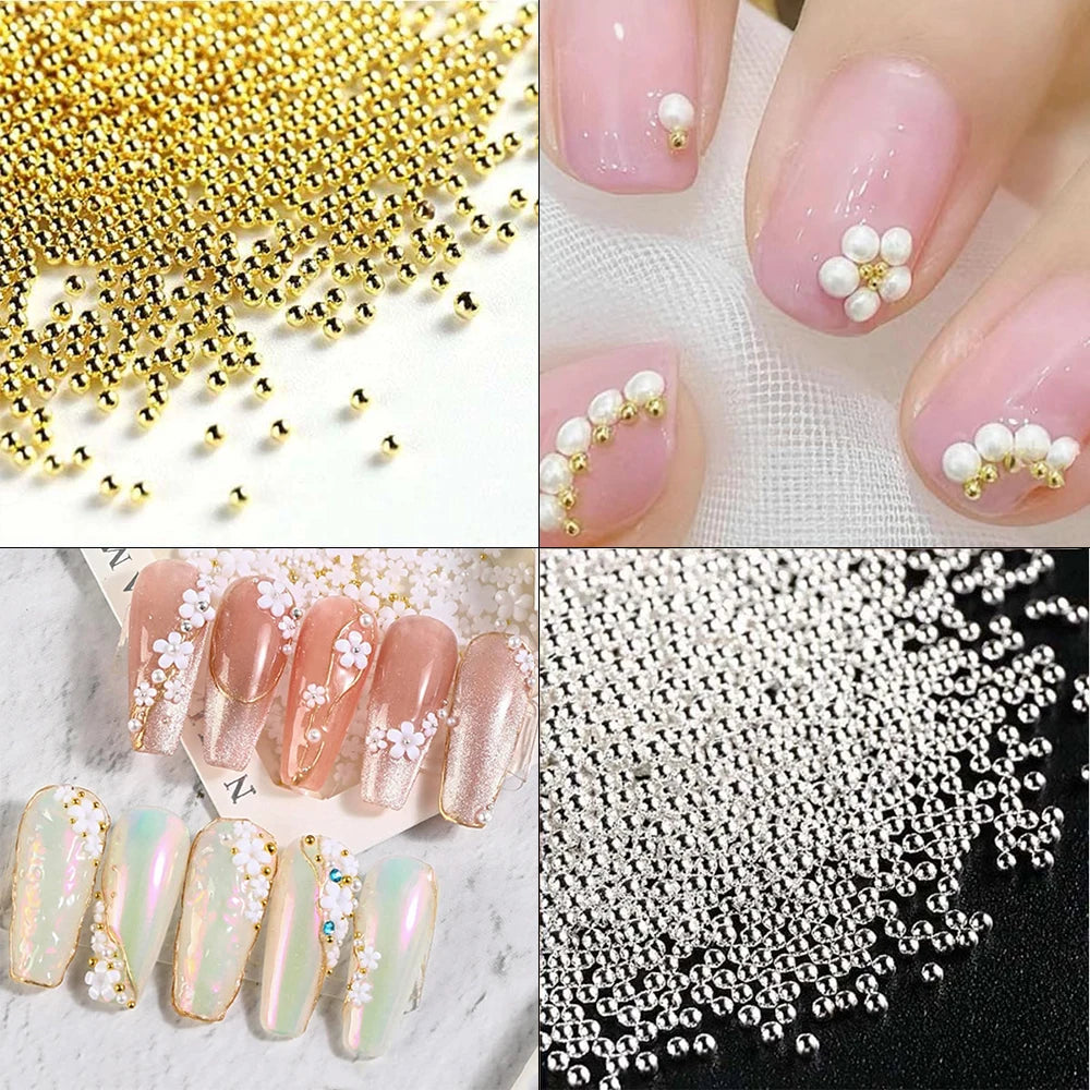 Mini Caviar Beads Nail Art Set - GoldSilver Micro Ball Charms with Magnetic Pen - ZOOMNSTORE