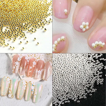 Mini Caviar Beads Nail Art Set - GoldSilver Micro Ball Charms with Magnetic Pen - ZOOMNSTORE