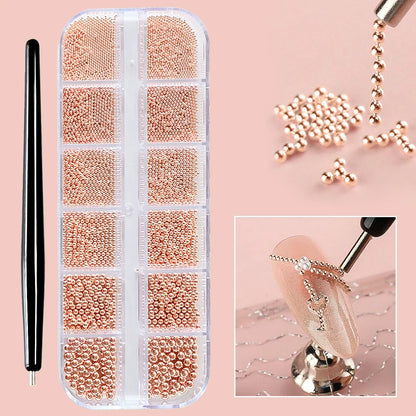 Mini Caviar Beads Nail Art Set - GoldSilver Micro Ball Charms with Magnetic Pen - ZOOMNSTORE