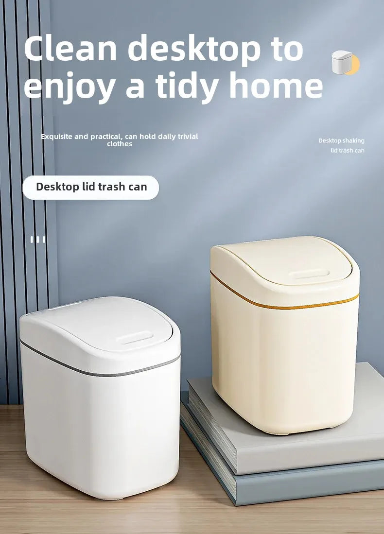 Mini Desktop Trash Can - Small Plastic Waste Bin with Shake Cover for Home Office - ZOOMNSTORE