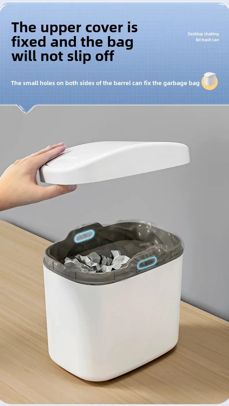 Mini Desktop Trash Can - Small Plastic Waste Bin with Shake Cover for Home Office - ZOOMNSTORE