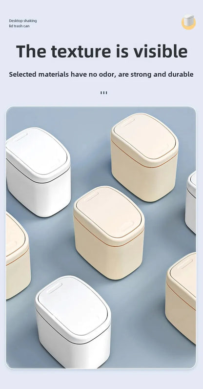Mini Desktop Trash Can - Small Plastic Waste Bin with Shake Cover for Home Office - ZOOMNSTORE
