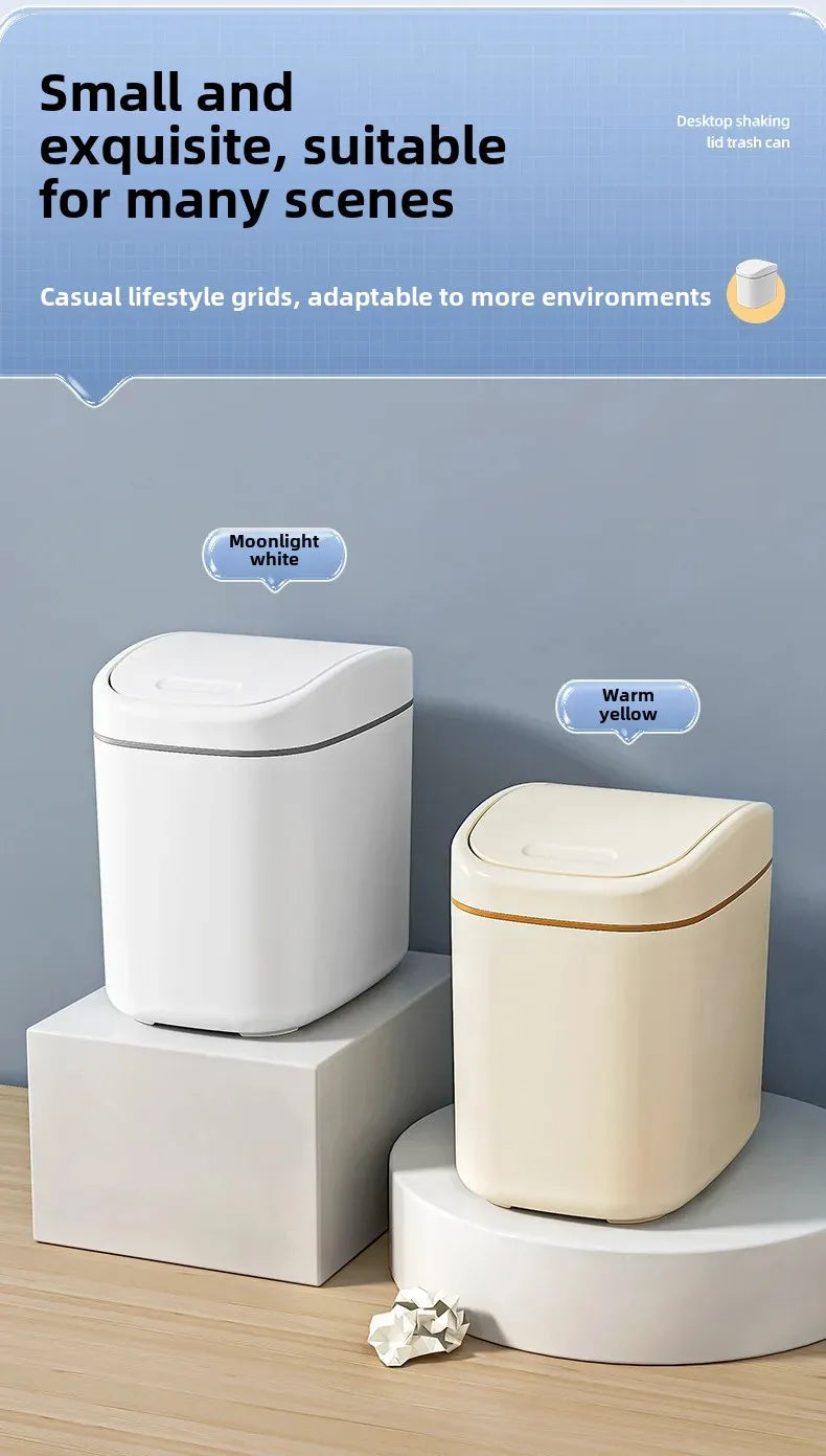 Mini Desktop Trash Can - Small Plastic Waste Bin with Shake Cover for Home Office - ZOOMNSTORE