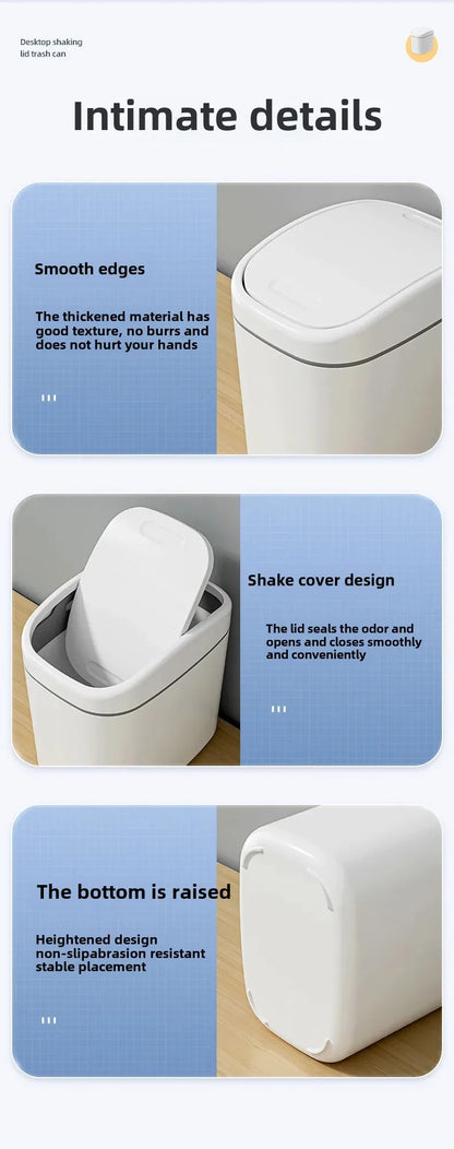 Mini Desktop Trash Can - Small Plastic Waste Bin with Shake Cover for Home Office - ZOOMNSTORE