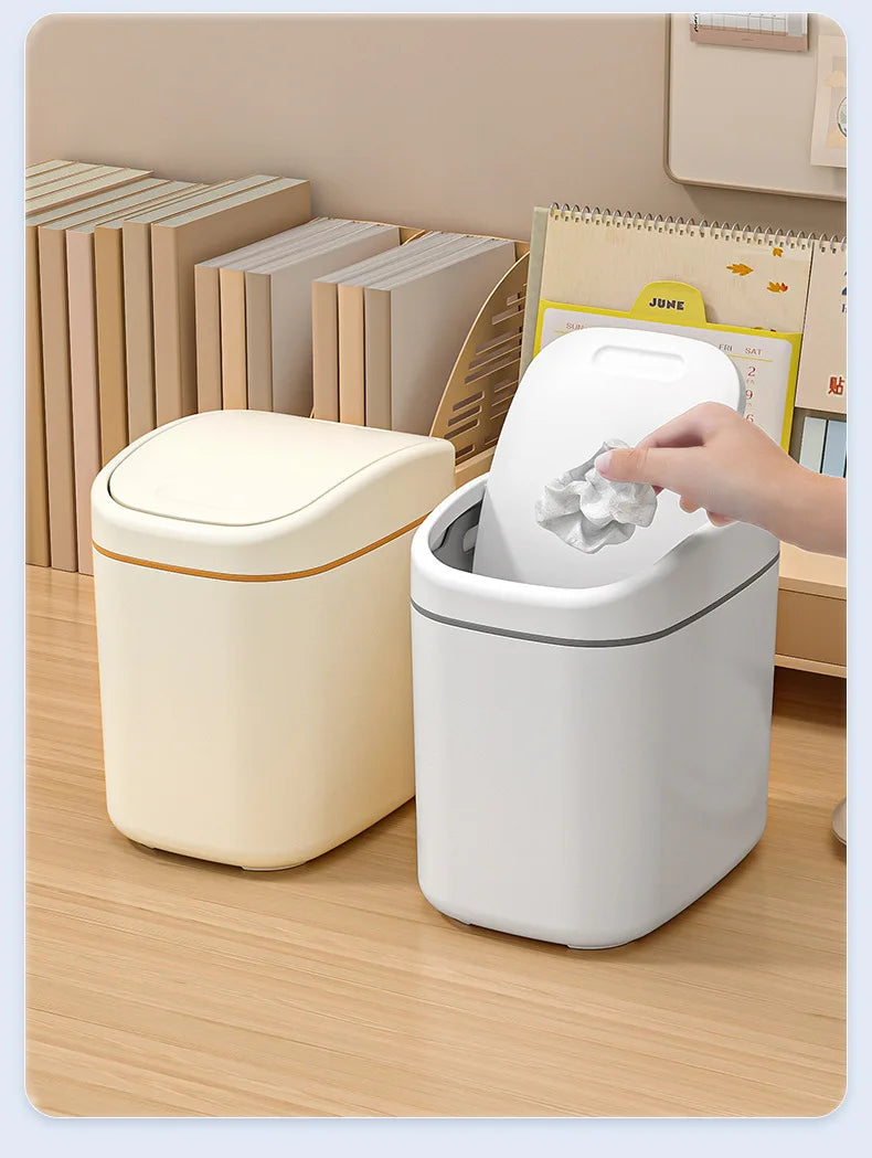 Mini Desktop Trash Can - Small Plastic Waste Bin with Shake Cover for Home Office - ZOOMNSTORE