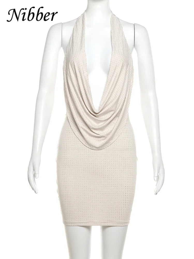 Mini Dress Women - Strapless V Neck Summer Solid Color Above Knee Dress - ZOOMNSTORE