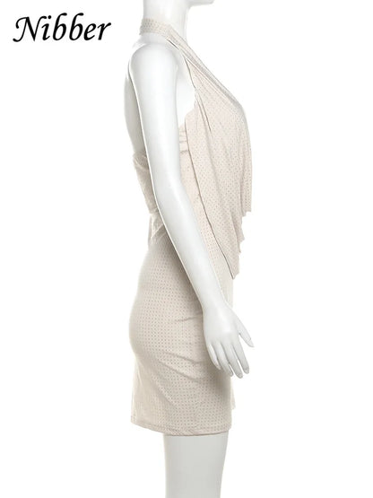 Mini Dress Women - Strapless V Neck Summer Solid Color Above Knee Dress - ZOOMNSTORE