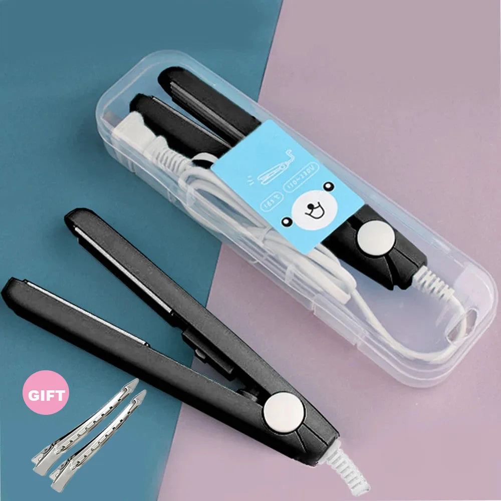 Mini Flat Iron - Dual Purpose Hair Straightener & Ceramic Curling Wand with Heat Protection - ZOOMNSTORE