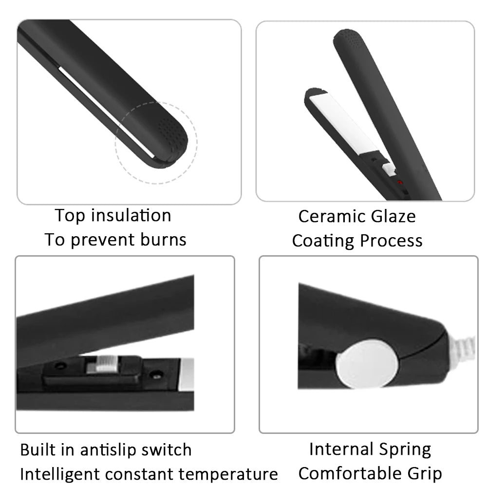 Mini Flat Iron - Dual Purpose Hair Straightener & Ceramic Curling Wand with Heat Protection - ZOOMNSTORE