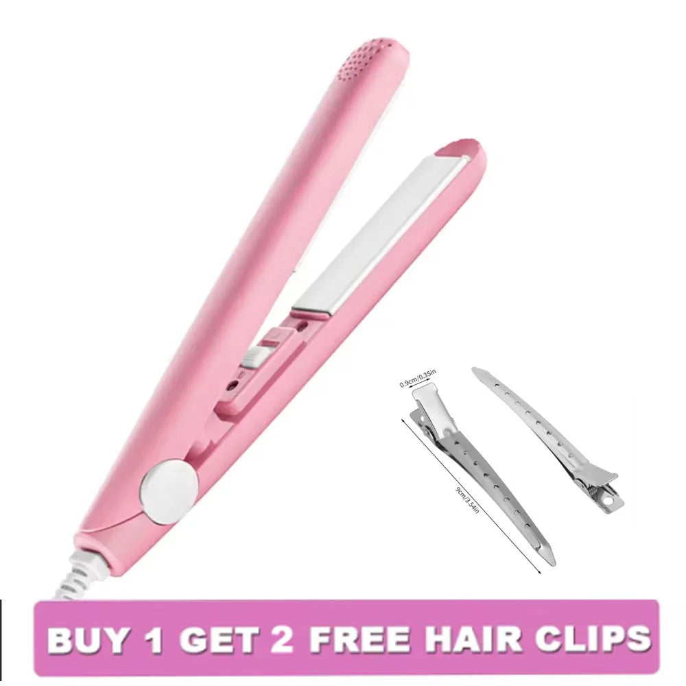 Mini Flat Iron - Dual Purpose Hair Straightener & Ceramic Curling Wand with Heat Protection - ZOOMNSTORE