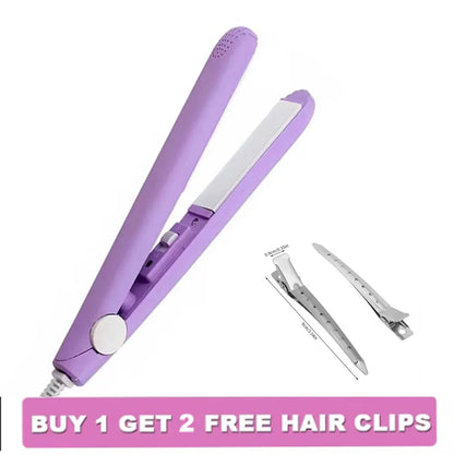 Mini Flat Iron - Dual Purpose Hair Straightener & Ceramic Curling Wand with Heat Protection - ZOOMNSTORE