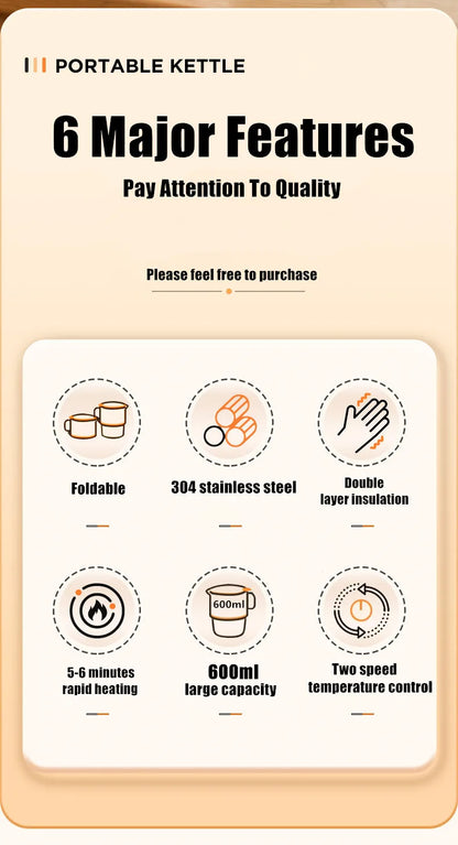 Mini Folding Kettle - Portable Electric Kettle 0.6L | Fast Heating, Auto Shut Off - ZOOMNSTORE