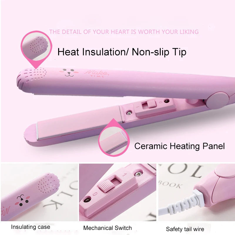 Mini Hair Straightener – 2 in 1 Ceramic Flat Iron & Portable Hair Curler - ZOOMNSTORE