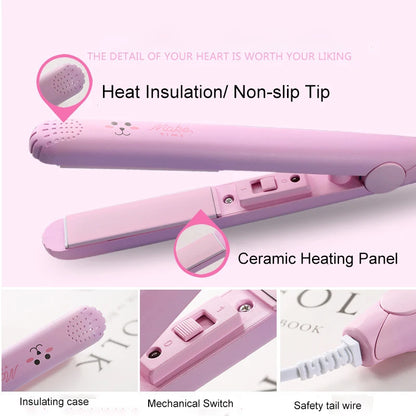 Mini Hair Straightener – 2 in 1 Ceramic Flat Iron & Portable Hair Curler - ZOOMNSTORE