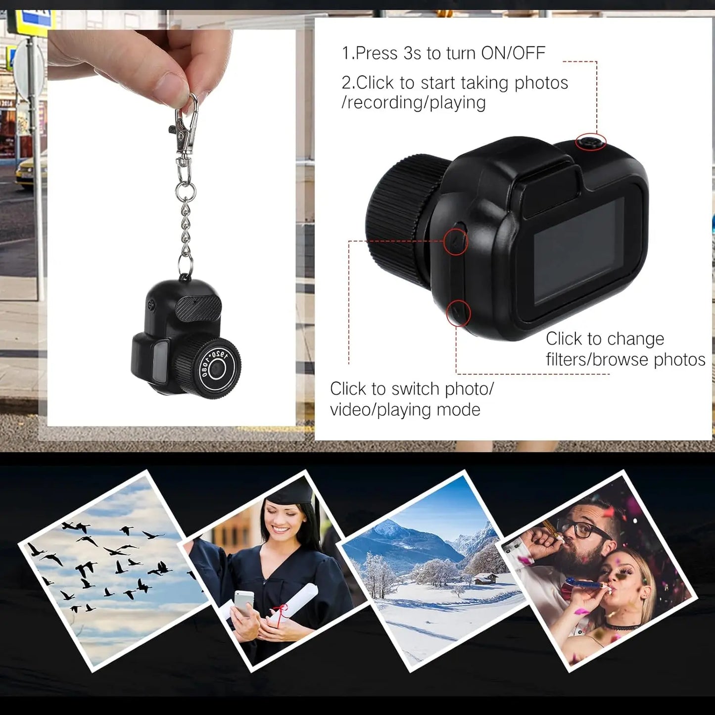 Mini Keychain Camera - 1080P Portable Mini Camcorder With Display & Loop Recording - ZOOMNSTORE