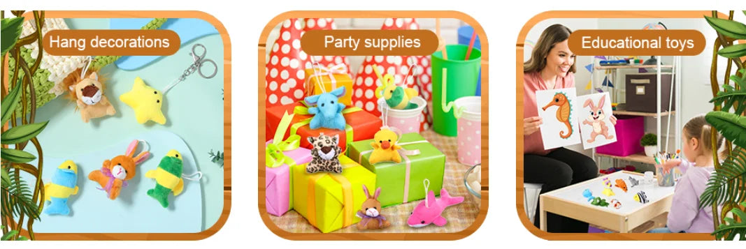 Mini Plush Animal Keychains Set - Cute Jungle Stuffed Toys for Party Favors - ZOOMNSTORE