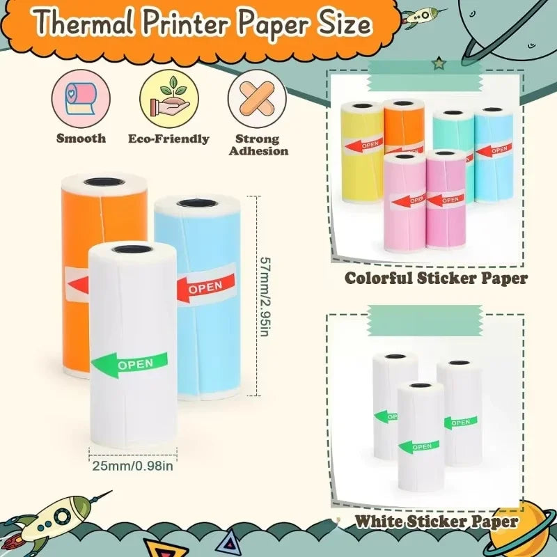 Mini Printer Sticker Paper - Thermal Self-Adhesive Rolls for T02M02 25x57mm Paperang - ZOOMNSTORE