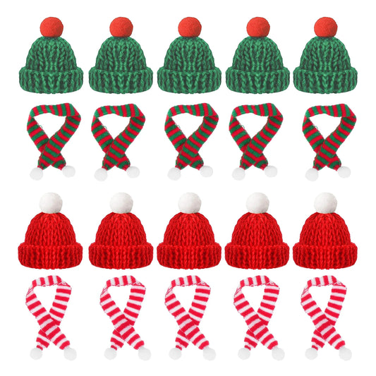 Mini Santa Hat  Scarf Set - 2024 Christmas Costume for Cats Rabbits Dolls DIY Party Decoration - ZOOMNSTORE