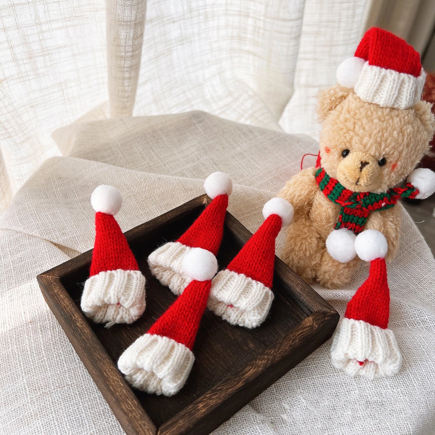 Mini Santa Hat  Scarf Set - 2024 Christmas Costume for Cats Rabbits Dolls DIY Party Decoration - ZOOMNSTORE