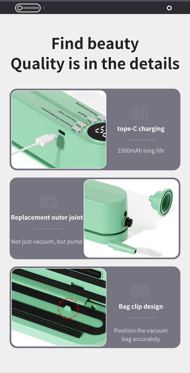 Mini Vacuum Sealer Wireless USB Portable Food Sealing Machine - Automatic Handheld Device - ZOOMNSTORE