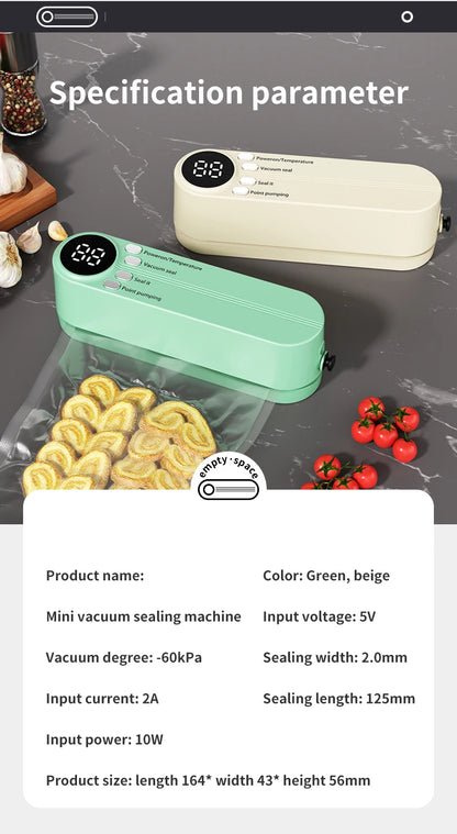 Mini Vacuum Sealer Wireless USB Portable Food Sealing Machine - Automatic Handheld Device - ZOOMNSTORE