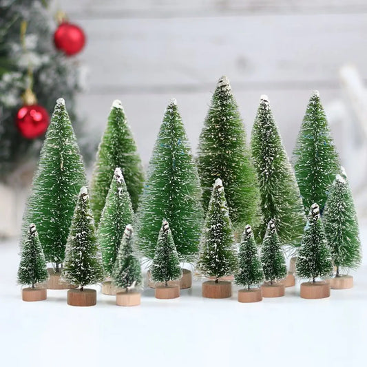 Mini Wooden Christmas Tree - Small Tabletop Tree with Blue Green White & Gold Pine - ZOOMNSTORE