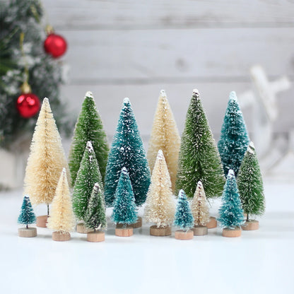 Mini Wooden Christmas Tree - Small Tabletop Tree with Blue Green White & Gold Pine - ZOOMNSTORE