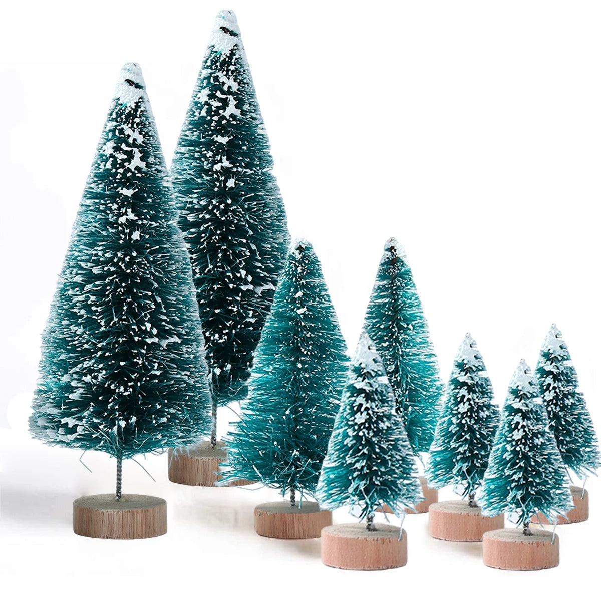 Mini Wooden Christmas Tree - Small Tabletop Tree with Blue Green White & Gold Pine - ZOOMNSTORE