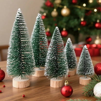 Mini Wooden Christmas Tree - Small Tabletop Tree with Blue Green White & Gold Pine - ZOOMNSTORE