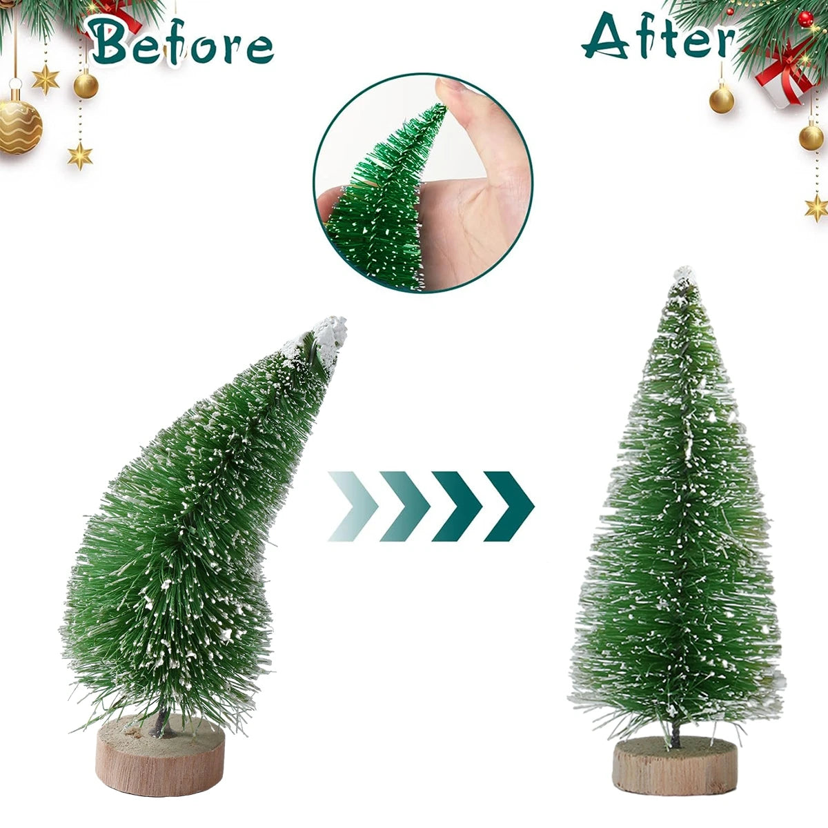 Mini Wooden Christmas Tree - Small Tabletop Tree with Blue Green White & Gold Pine - ZOOMNSTORE