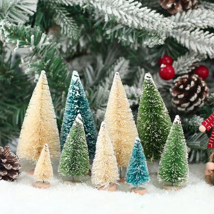 Mini Wooden Christmas Tree - Small Tabletop Tree with Blue Green White & Gold Pine - ZOOMNSTORE