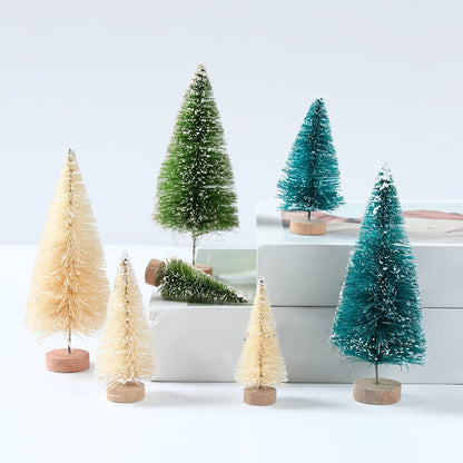 Mini Wooden Christmas Tree - Small Tabletop Tree with Blue Green White & Gold Pine - ZOOMNSTORE