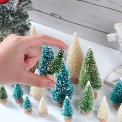 Mini Wooden Christmas Tree - Small Tabletop Tree with Blue Green White & Gold Pine - ZOOMNSTORE