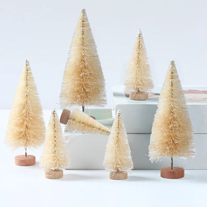 Mini Wooden Christmas Tree - Small Tabletop Tree with Blue Green White & Gold Pine - ZOOMNSTORE